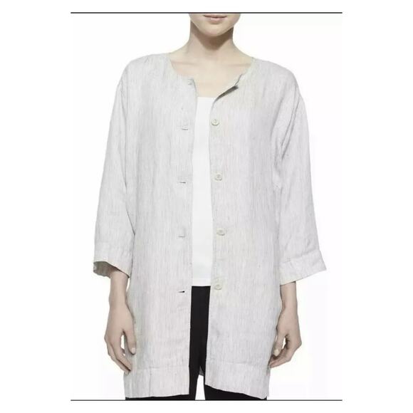 Eileen Fisher Cream Organic Linen Button Front Longline Jacket Sz.M - Picture 1 of 14